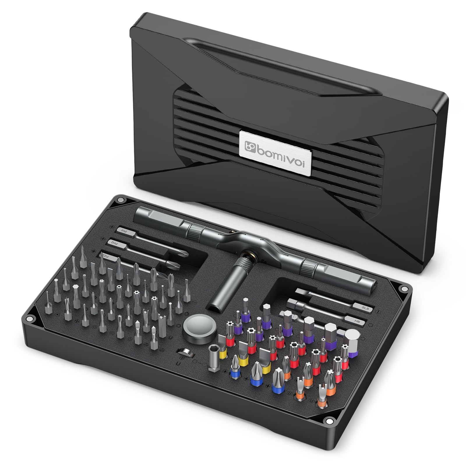Bomivoi 74 in 1 Magnetic Screwdriver Set, Multi Bit Ratchet Black gallery