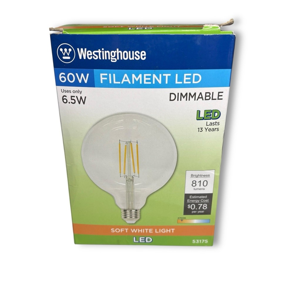 G40 Globe Light Bulb Dimmable E26 60W 120V Westinghouse #53175 Soft White