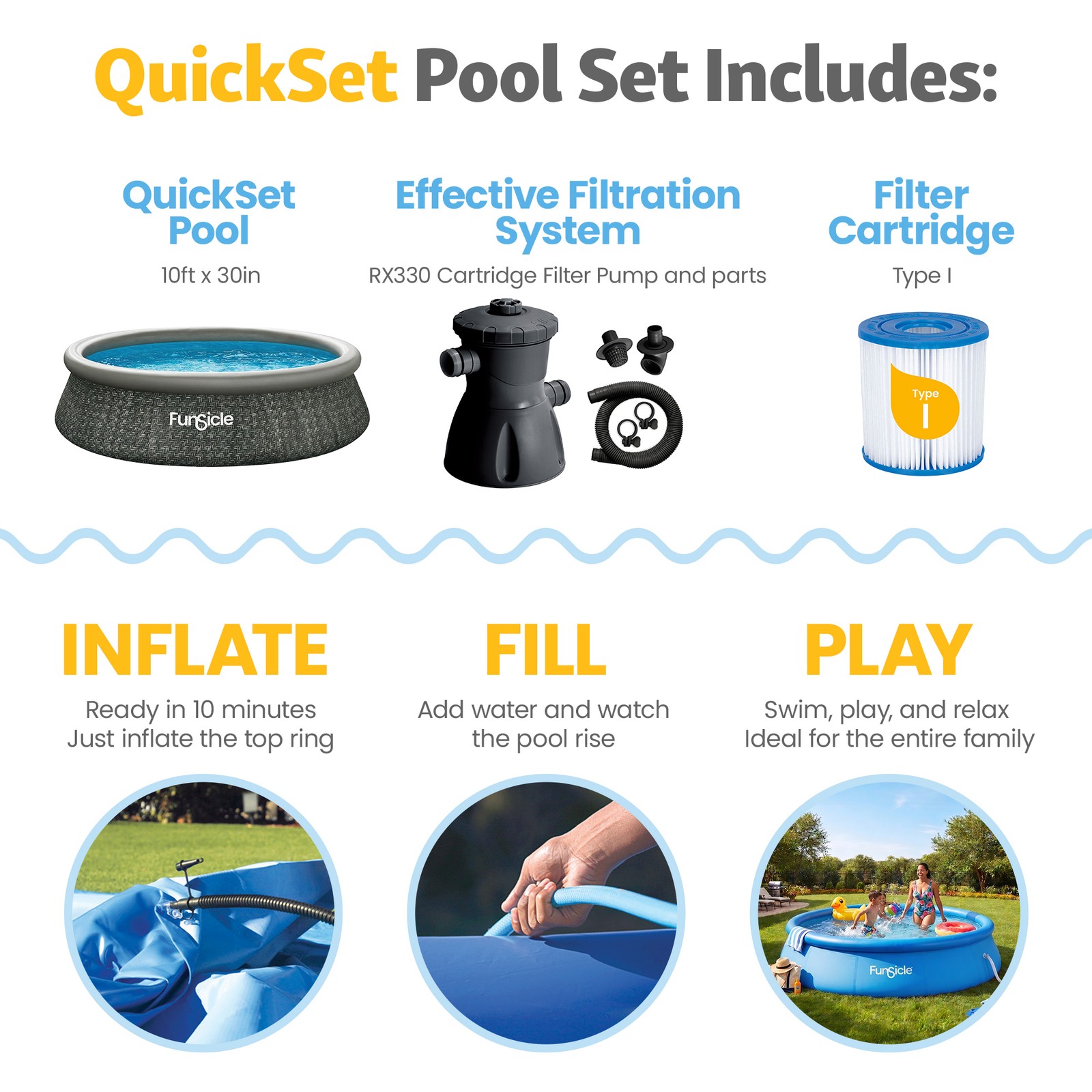 Funsicle 10' x 30" QuickSet Ring Top Above Ground Swimming Pool, Herringbone gallery