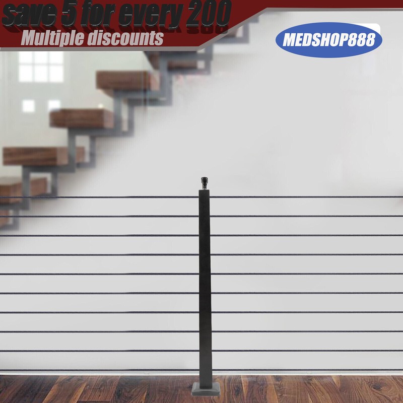 4PCS Cable Railing Posts 36"x2"x2" Adjustable Stainless Steel Pre-drilled Posts gallery