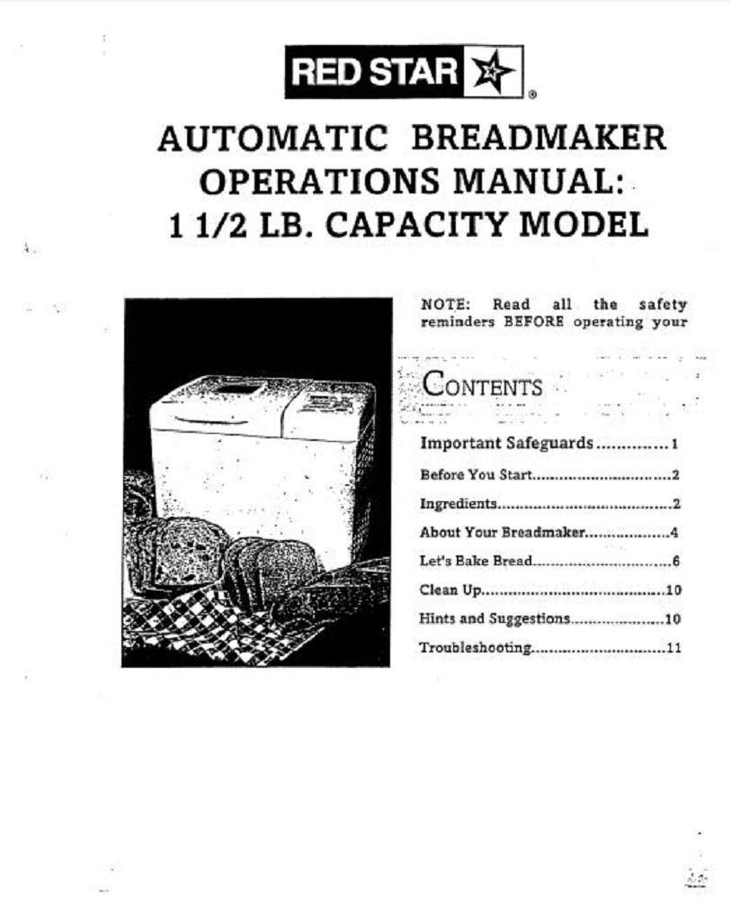Red Star Bread Machine Manual BM635, BM712A, BM735, ERS100, ERS150A, ERS150B