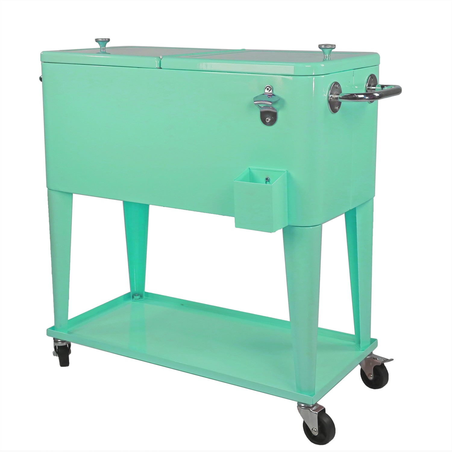 Retro 80Qt Quart Rolling Cooler Cart Ice Chest Patio Outdoor Portable Seafoam gallery