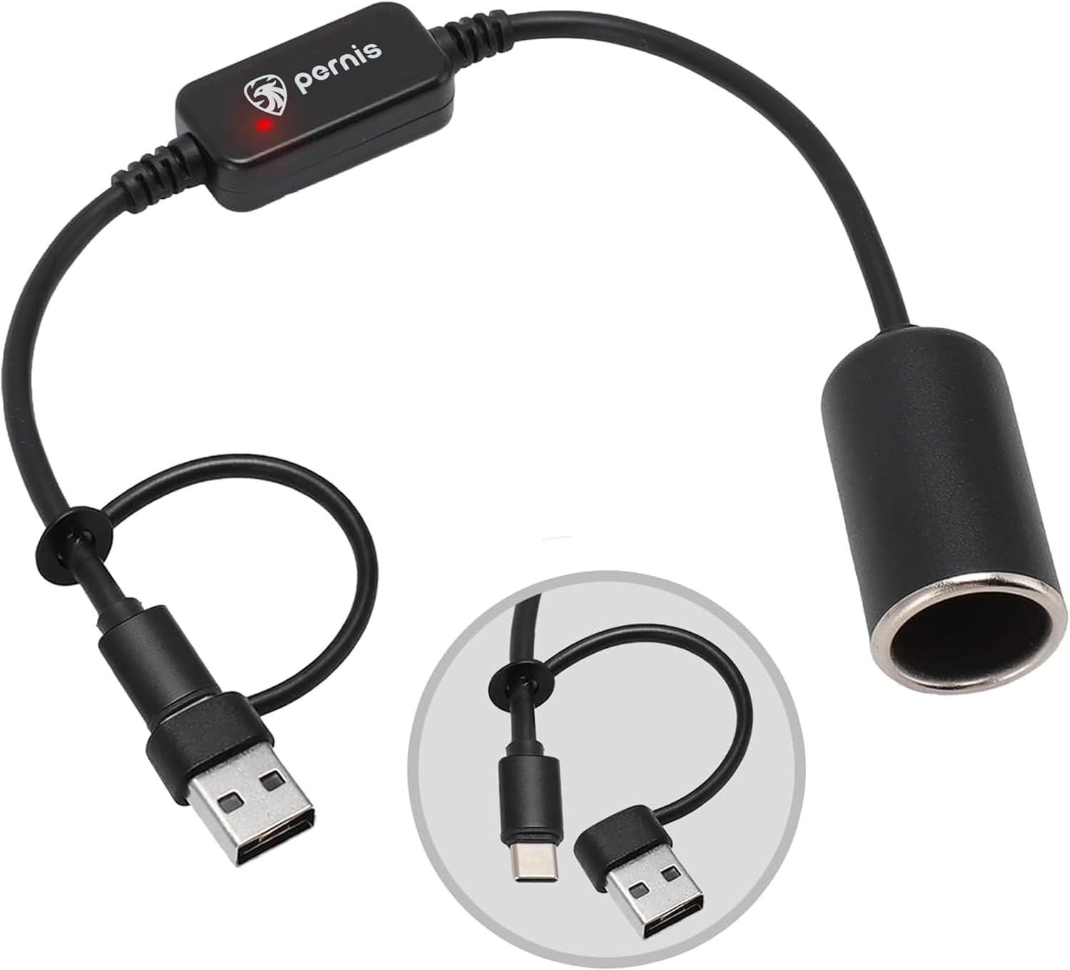 USB to Cigarette Lighter Adapter, 35Cm Cable, USB a & C Input 5V, 12V Car Cigare gallery