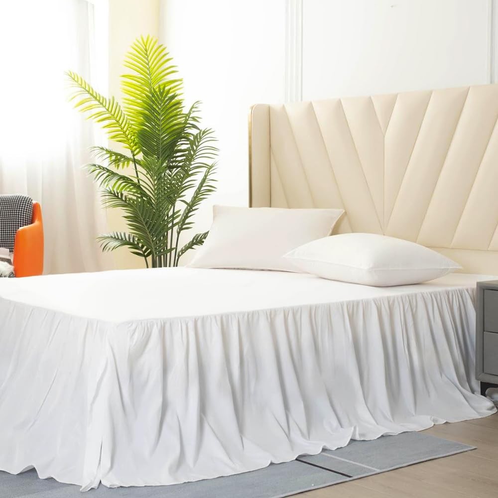 White Bed Skirt Queen Size Ruffled Bed Skirt with Split Corners, Queen Bed Sk... gallery