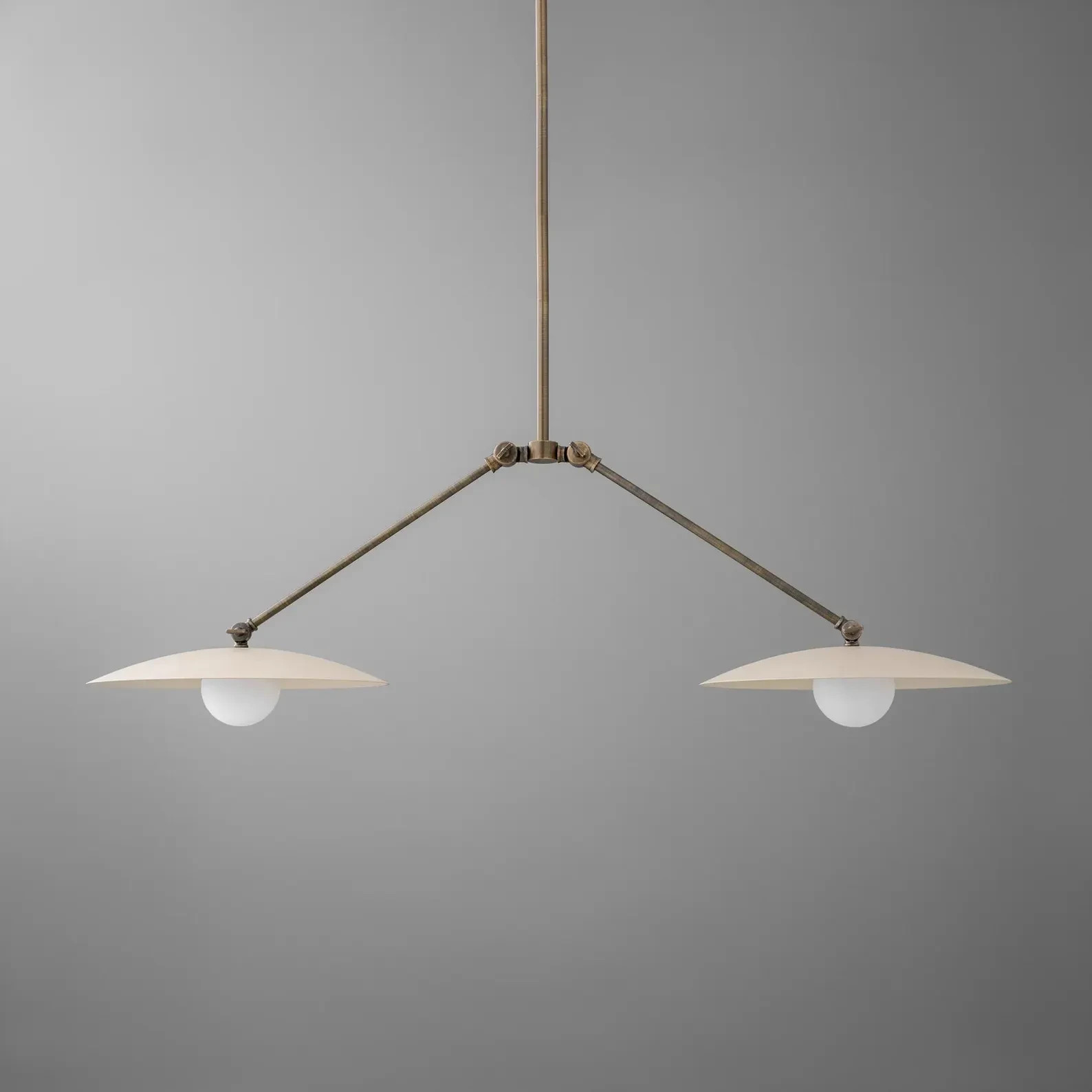 Mid Century Design Two Shade Brass Chandelier Off White Shade Premium Lamp gallery