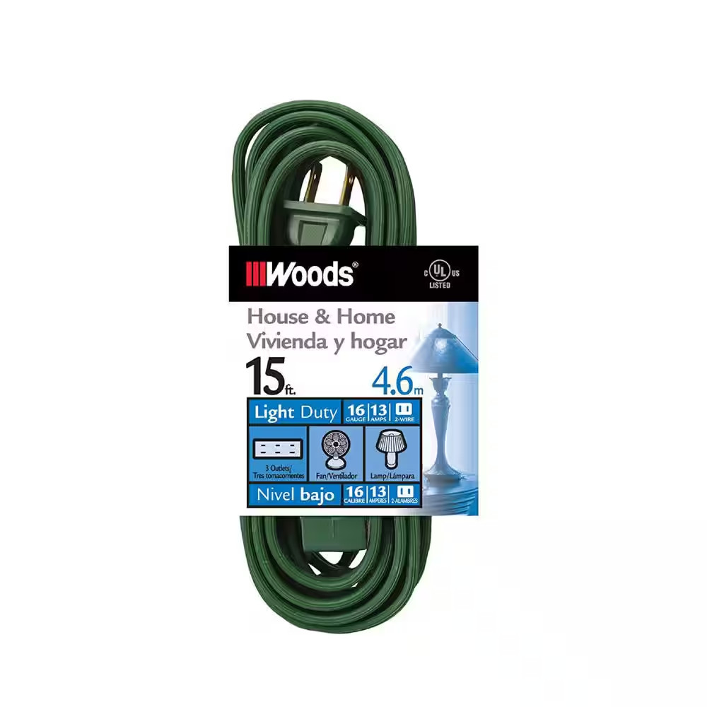 15 Ft. 16/2 SPT-2 Multi-Outlet (3) Indoor Light-Duty Extension Cord with Safety gallery
