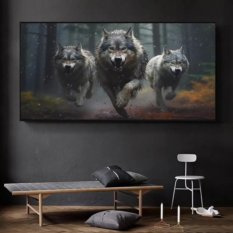 Three Wolf Running Howl Wildlife Canvas Paintings Prints Wall Art Picture gallery