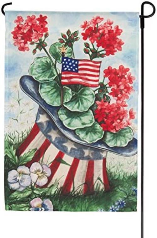 Jetmax Garden Flag ~ Patriotic Flowers & Flag with Uncle Sam Hat 12" x 18" NEW gallery