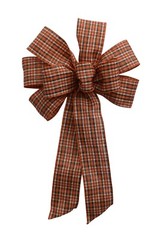 Large 10″ Hand Made Bow – Wired Linen – Orange Rust Fall Plaid – Fabric Ribbon