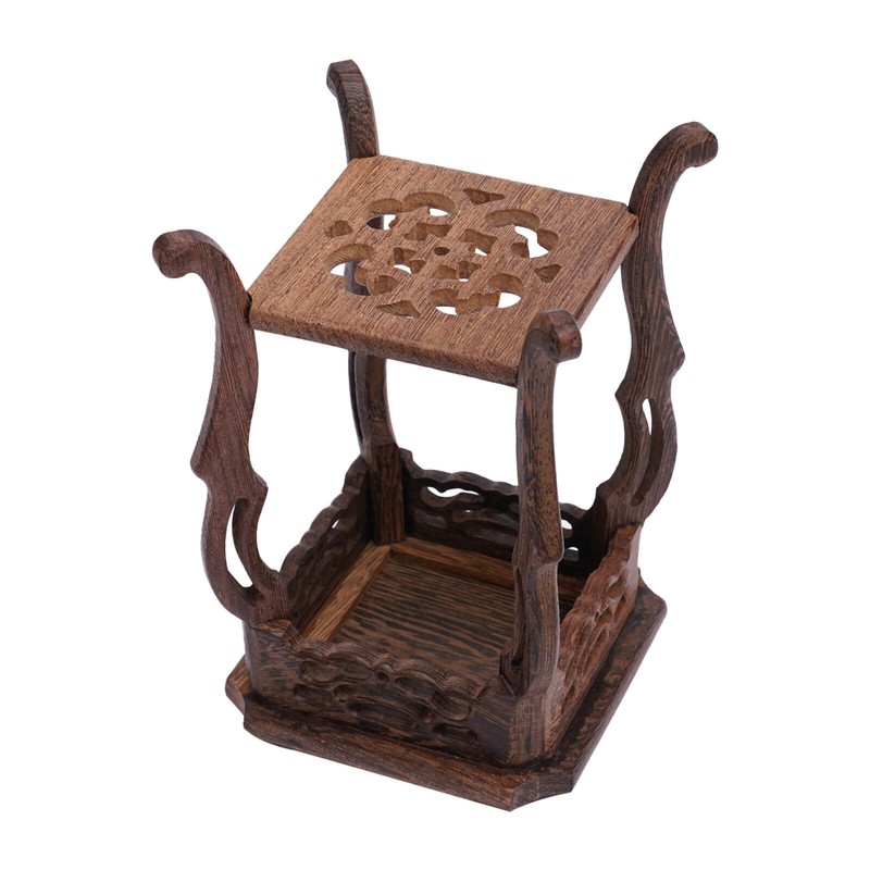 Square Tree-root Carved Bonsai Base Display Stand 10*10*15 5cm Oriental gallery
