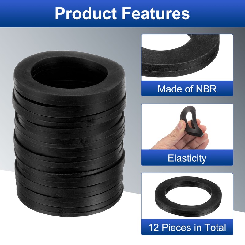 8Pcs Nitrile Rubber Flat Washer DN65 2-9/16" OD x 2" ID x 1/4" Thick Black gallery