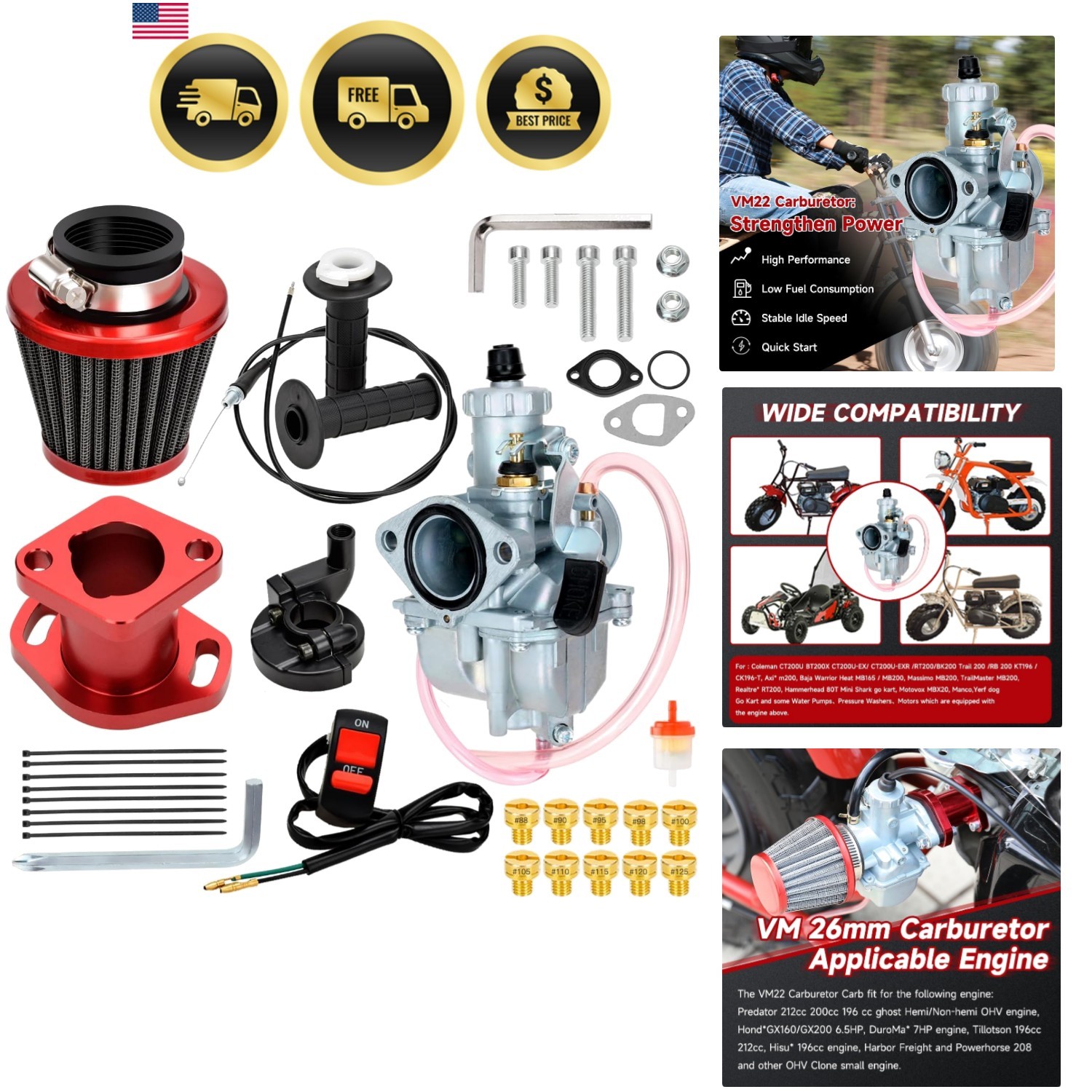 Carburetor Kit for Predator 212cc 196cc 224cc Mini Bike Go Kart ATV Engine gallery