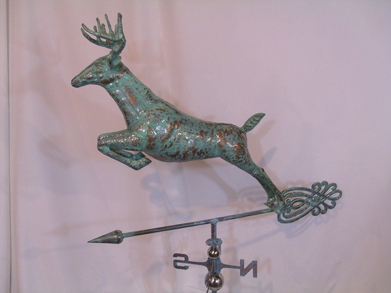 HUGE Handcrafted 3 Dimensional Jumping Deer Weathervane Copper Patina Finish gallery