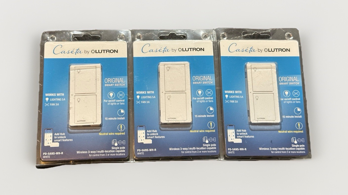 3 PACK CASETA LUTRON ORIGINAL SMART SWITCH, For Lights5A & Fans3A (PD-5ANS-WH-R) gallery