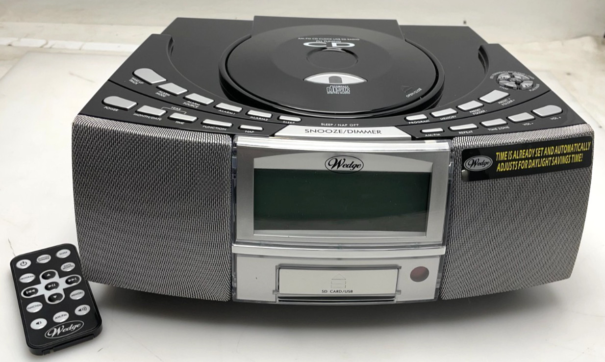 Wedge A4116 CD Player USB SD AM/FM Alarm Clock Radio Tested w/ Remote & AM ant. gallery