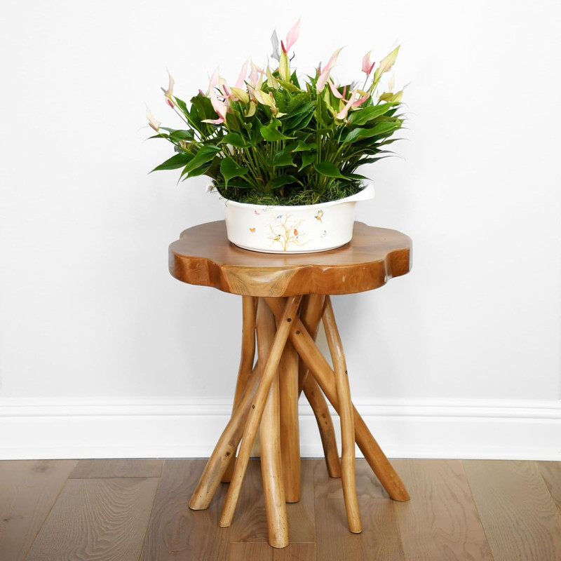 WELLAND Solid Teak Live Edge End Table,18" L X 18" W X 20" H Uniquie Side Table, gallery