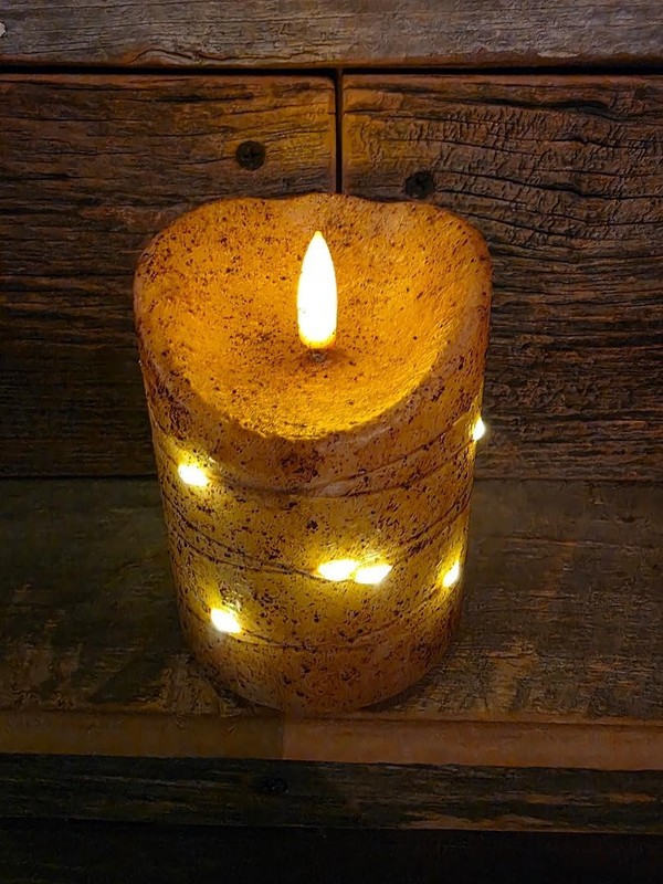 Rustic Primitive Textured Burnt Ivory Timer Pillar Candle Light 4" ~ Home Decor gallery