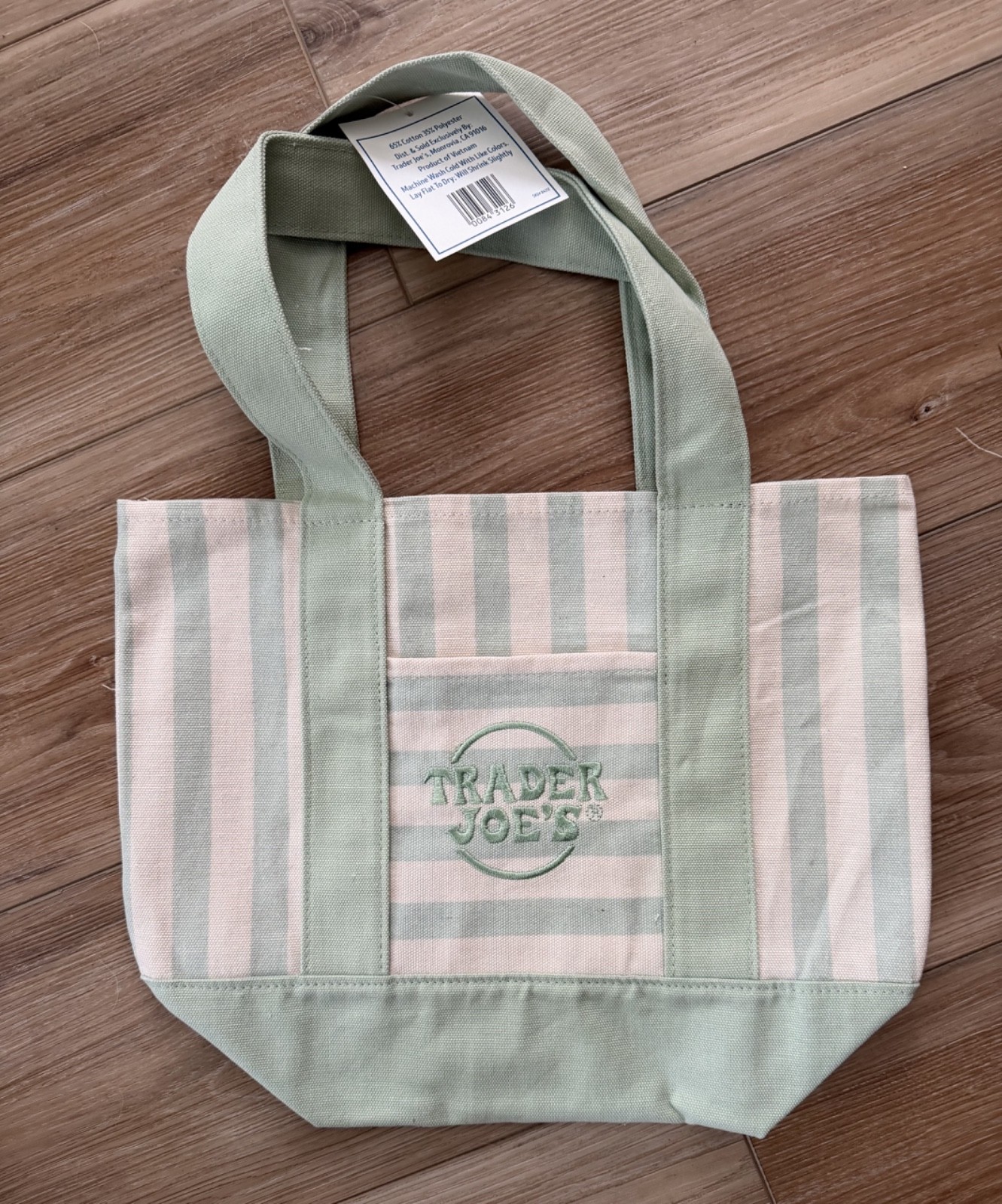Trader Joe's MINI PASTEL STRIPE CANVAS TOTE BAGS Set of 4 PINK BLUE GREEN BEIGE gallery