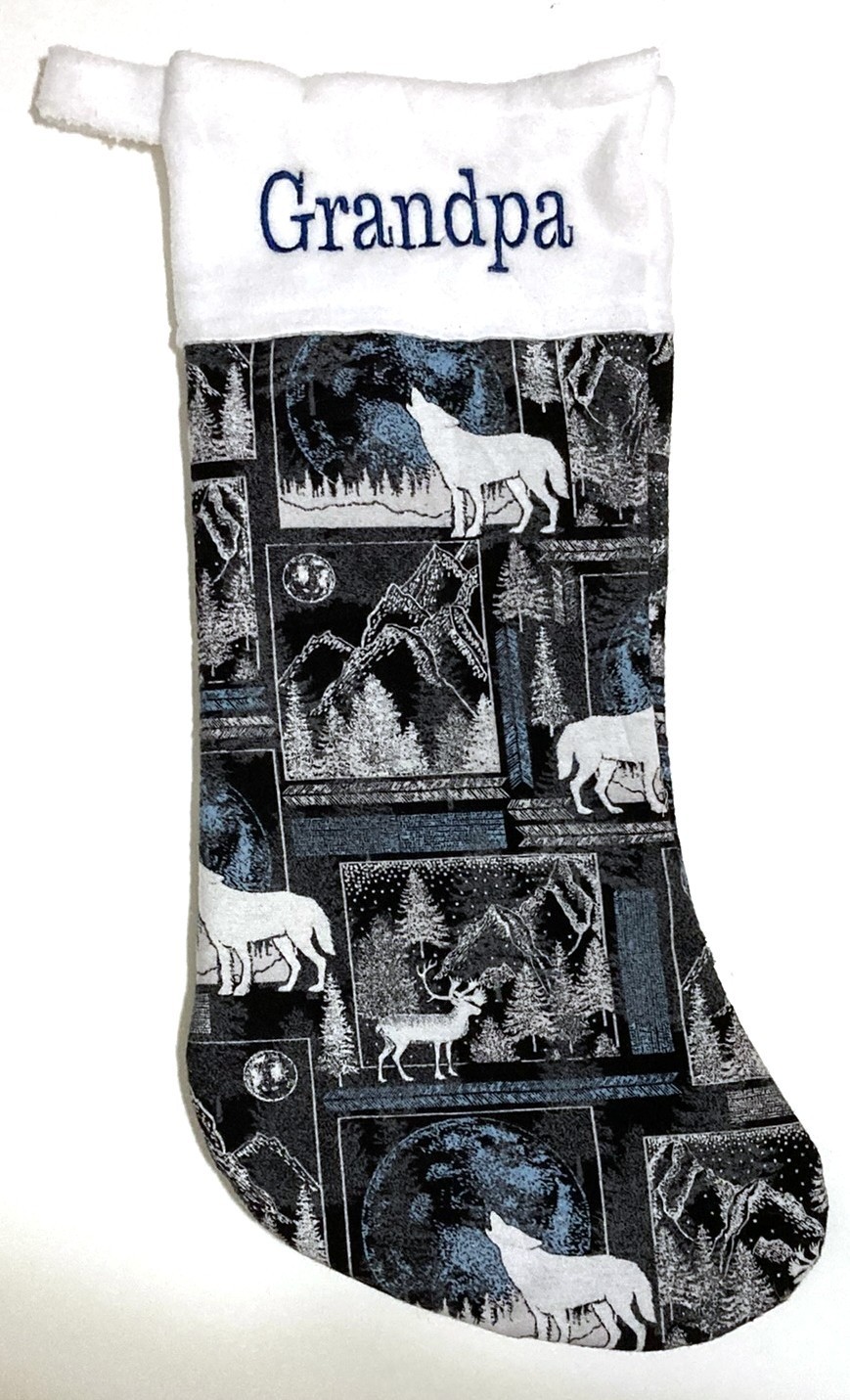 Grandpa Christmas Stocking Wolves Mountains Elk Trees 19" Grandfather Outdoors gallery