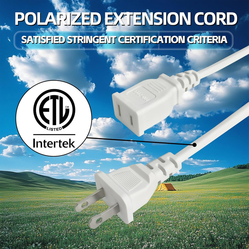 Small 3FT White Flat Extension Cord 2-Prong Polarized Light-Duty Power Cable,... gallery