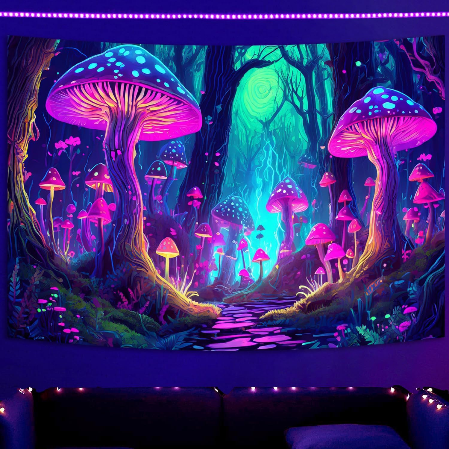 Blacklight UV Reactive Tapestry Trippy Neon Wall Hanging Glow in Dark Art Decor gallery