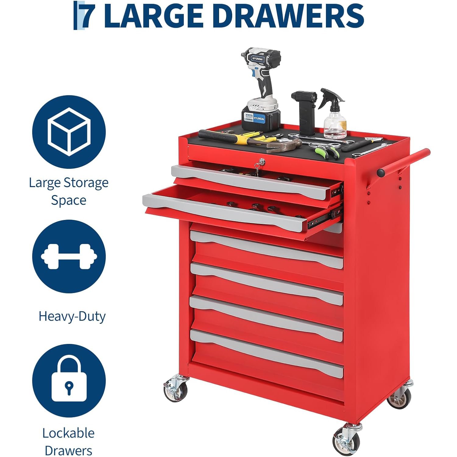 7-Drawer Rolling Tool Chest Steel Tool Box with Lock Mobile Tool Storage Cabinet gallery