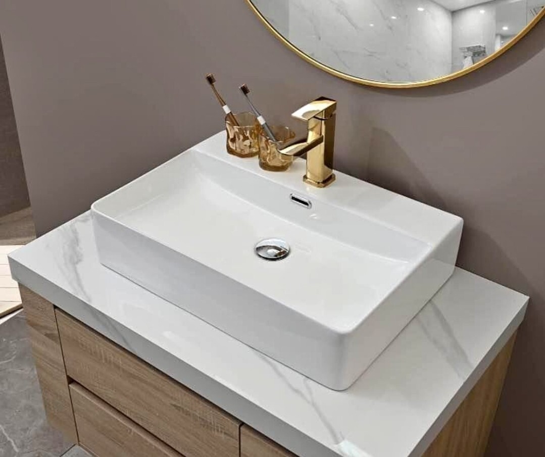 24'' Rectangle Bathroom Vessel Sink and Pop Up Drain Combo, Above Counter gallery