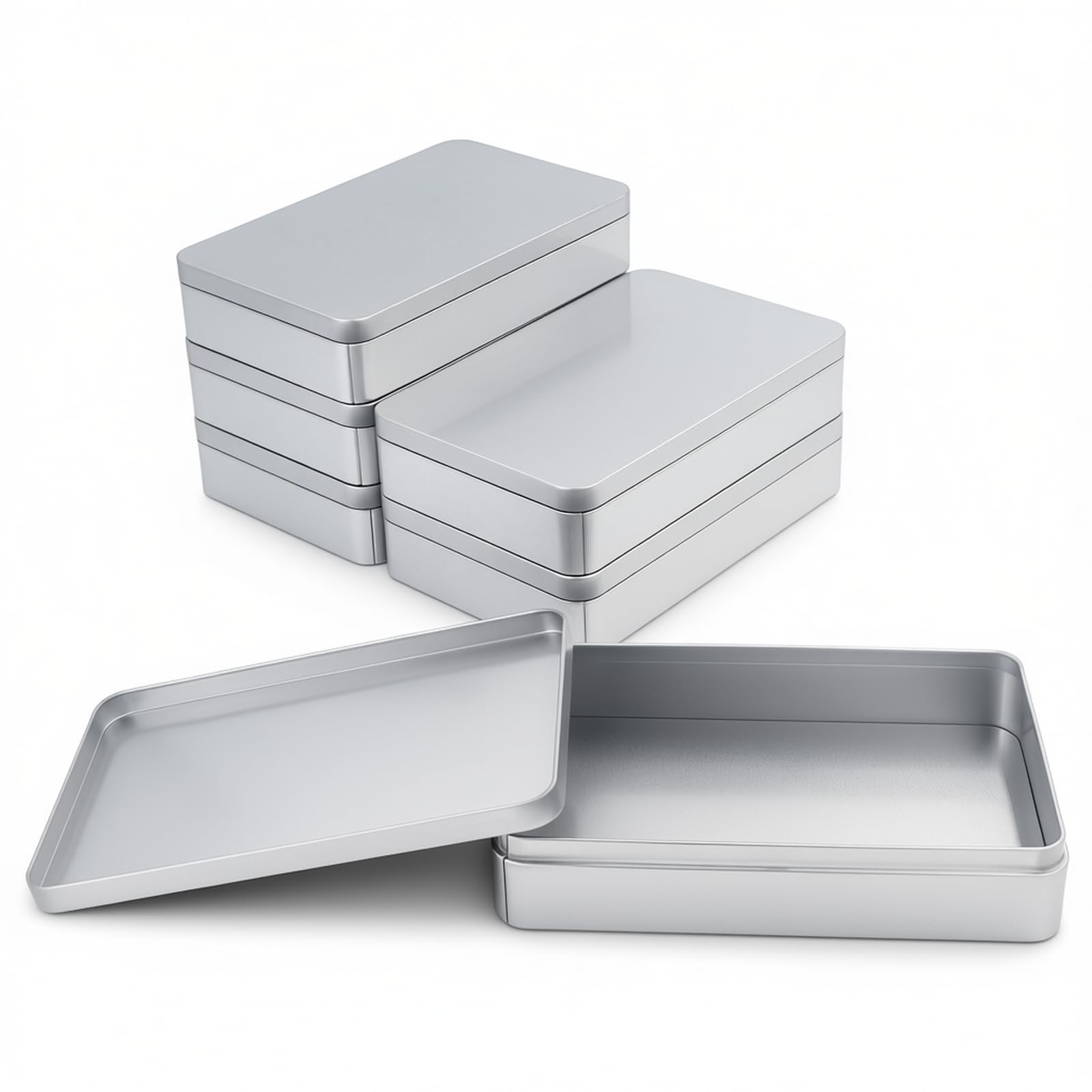 Silver Rectangular Empty Tin Box Container Home Storage 7.4x4.5x1.5 Inch 6 PCS gallery