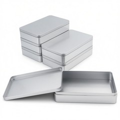Silver Rectangular Empty Tin Box Container Home Storage 7.4×4.5×1.5 Inch 6 PCS
