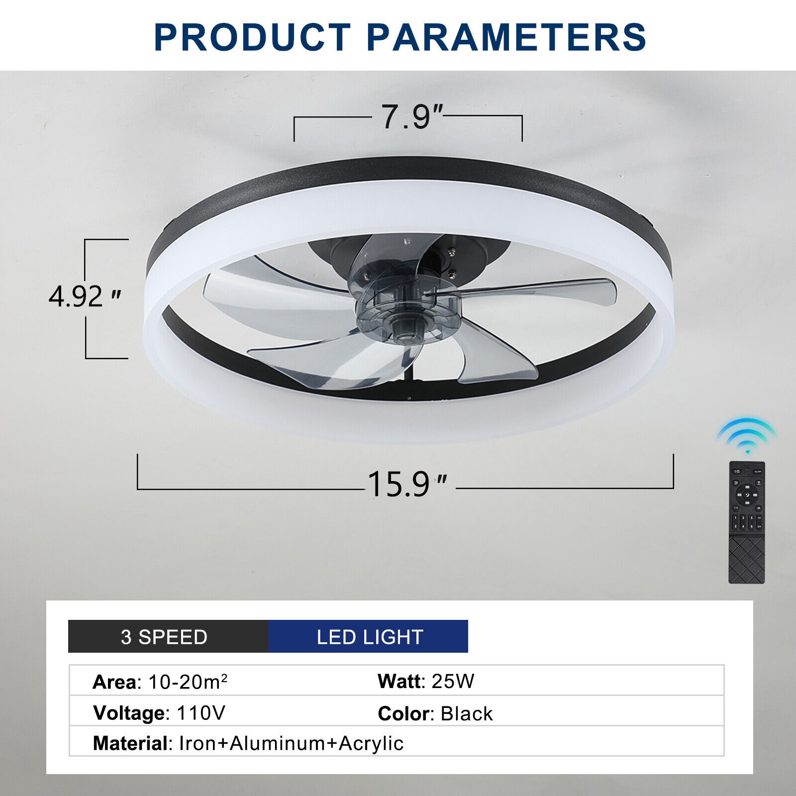 20" Modern Fan Lights Flush Mount LED Ceiling Light kit With Remote APP Control gallery