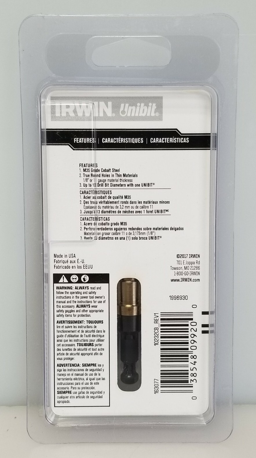 Irwin 10232CB #2 Unibit Step Drill Bit, 3/16" - 1/2", Speed Point Cobalt USA NEW gallery