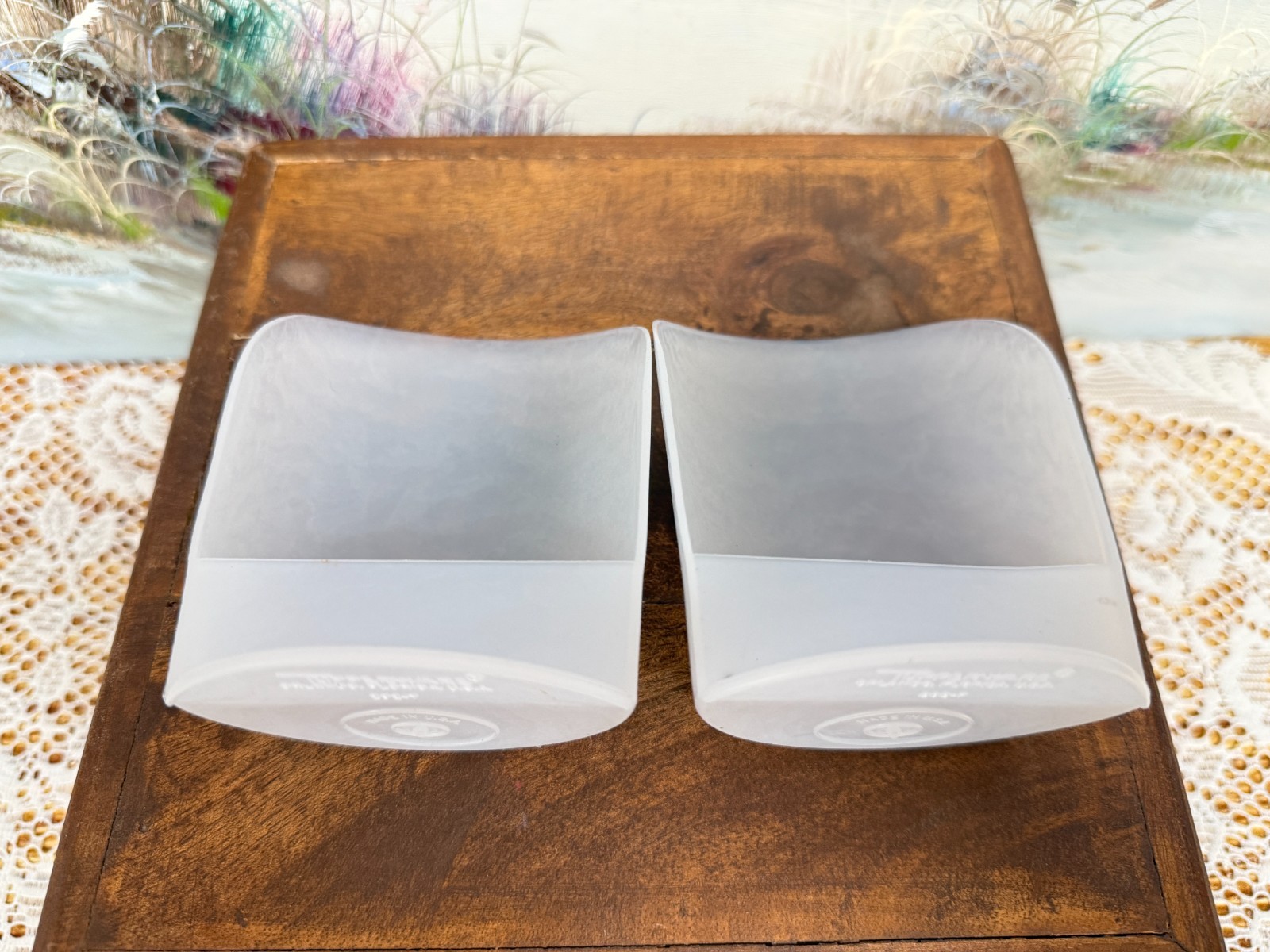 {2} TUPPERWARE Sheer White 4” Flour Sugar Rice Rocker Scoop #292 - Vintage New gallery