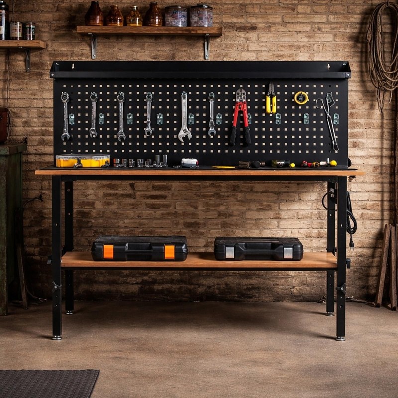 Adjustable Workbench, 60" Work Bench with Power Outlet, Pegboard 2200 Lbs Load gallery