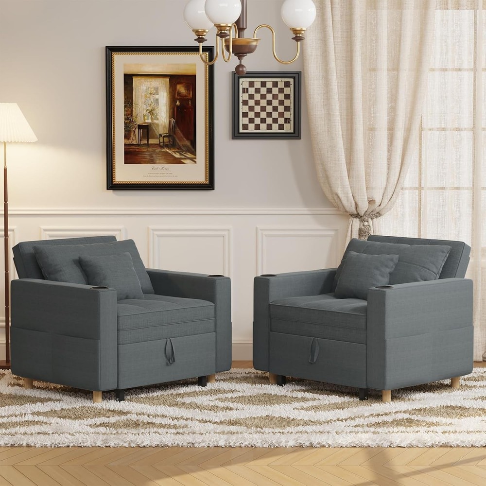 3-in-1 Pull Out Single Sofa 38" Extra Wide Convertible Sleeper Chair Chair Bed
