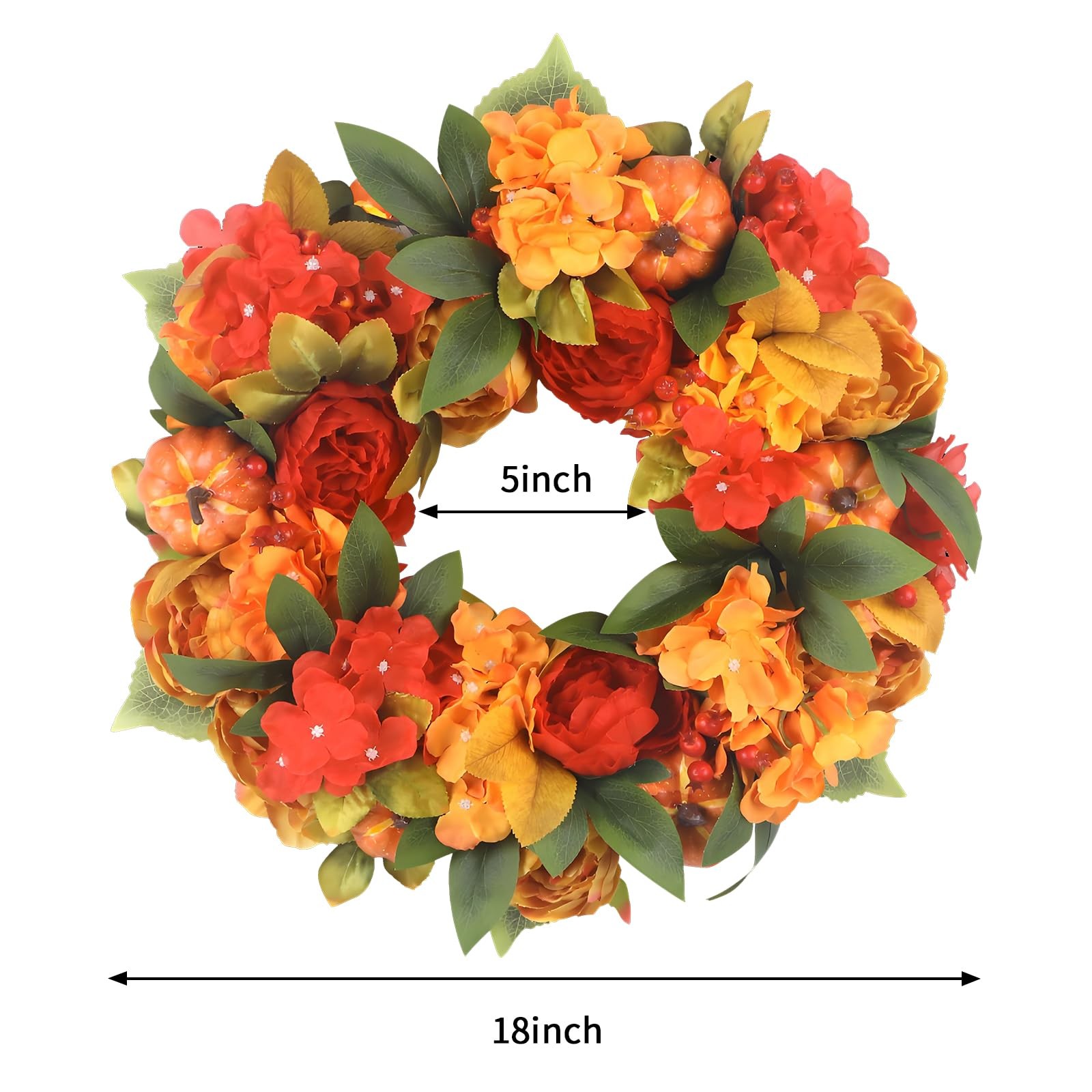 18In Fall Wreaths for Front Door Bright Pumpkin Hydrangea Wreath Peony Wreaths f gallery