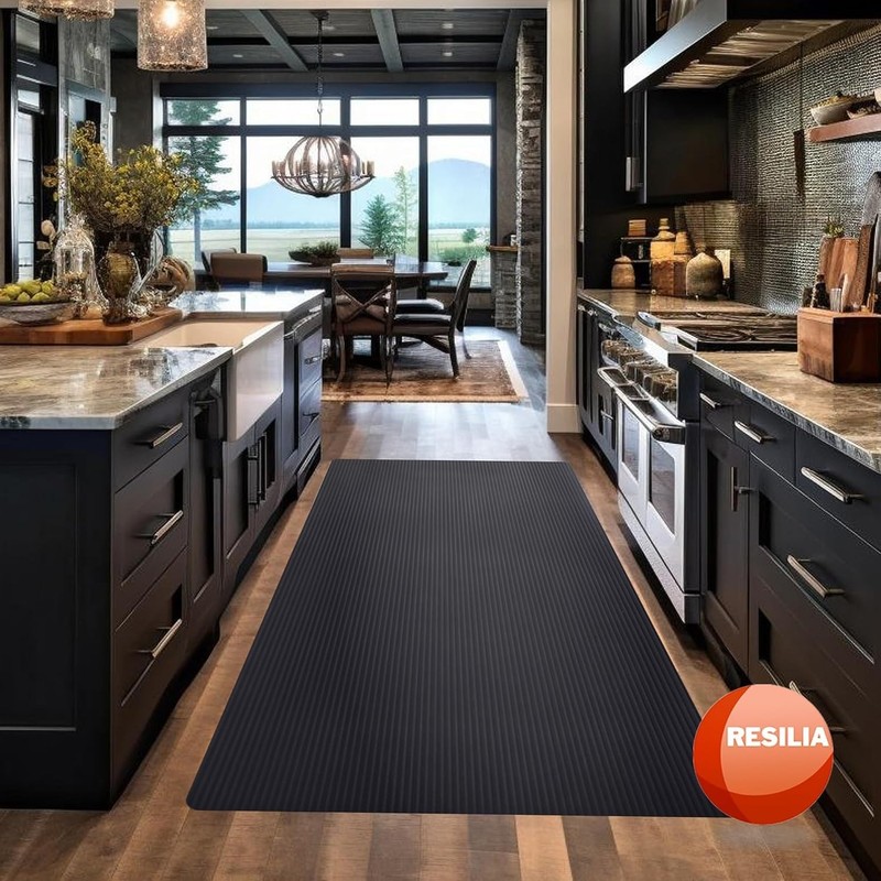 Black Plastic Floor Runner - Embossed Wide Rib Waterproof Vinyl, Heavy Duty P... gallery