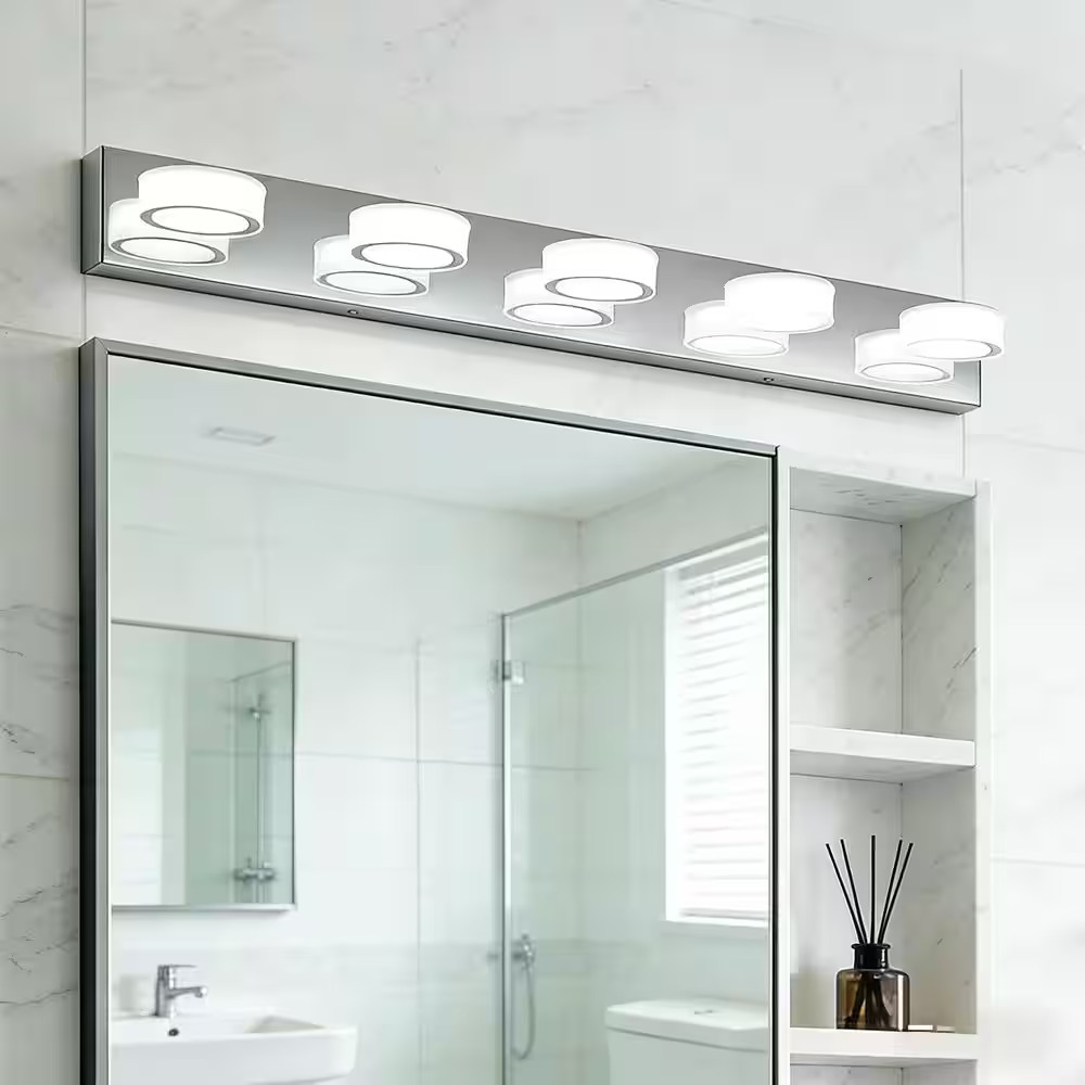 JUSHENG 41 in. 5 Light Chrome LED Bathroom Vanity Light Bar gallery