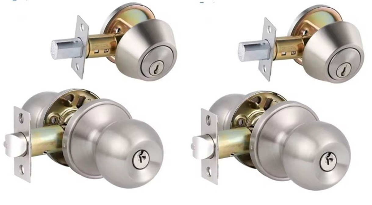 2 PACK Entry Doorknob and Deadbolt Set Satin Nickel Single Cylinder Deadbolt NIB gallery