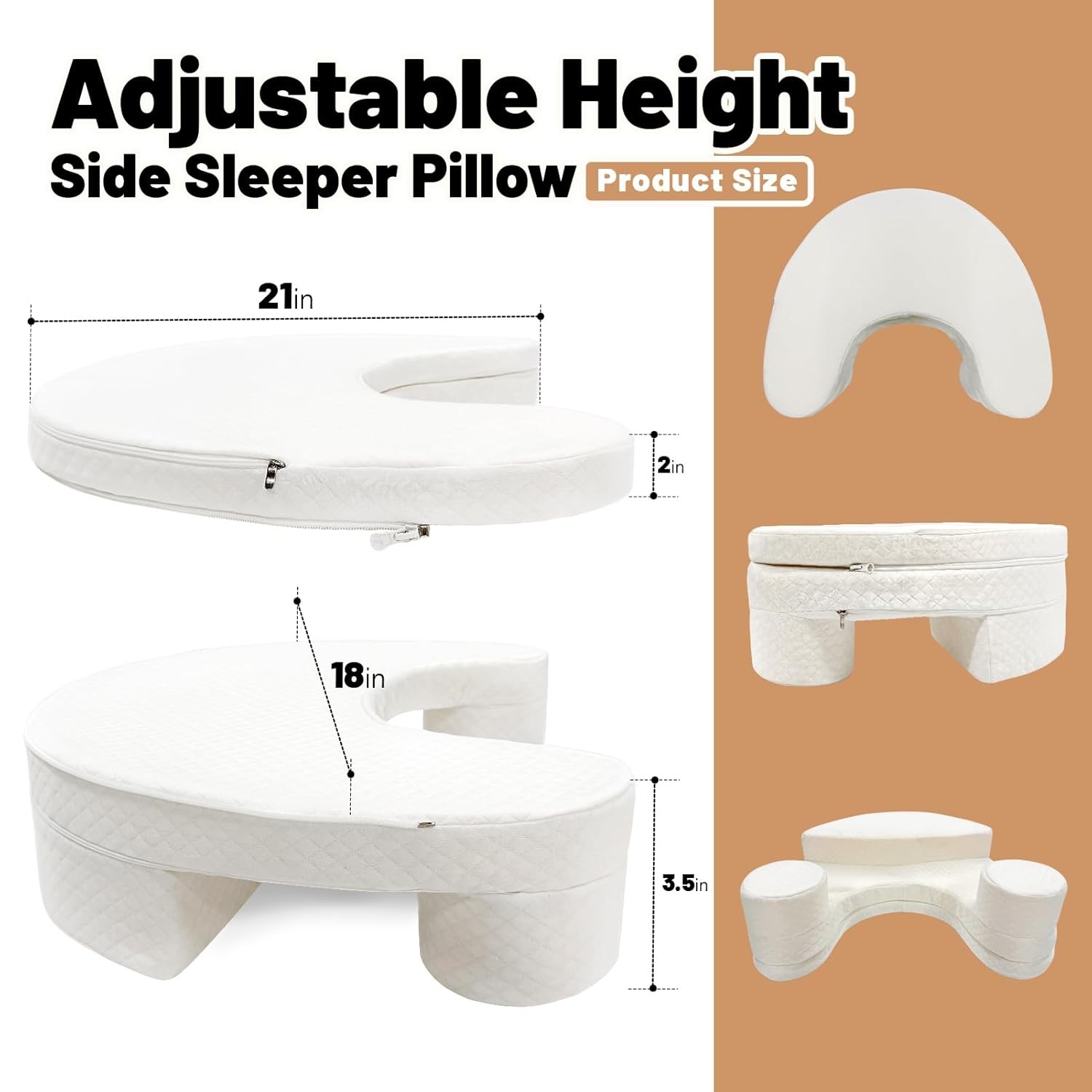 JZHLLA Adjustable Height Side Sleeper Pillow with Arm Holes, Ergonomic Side Slee gallery