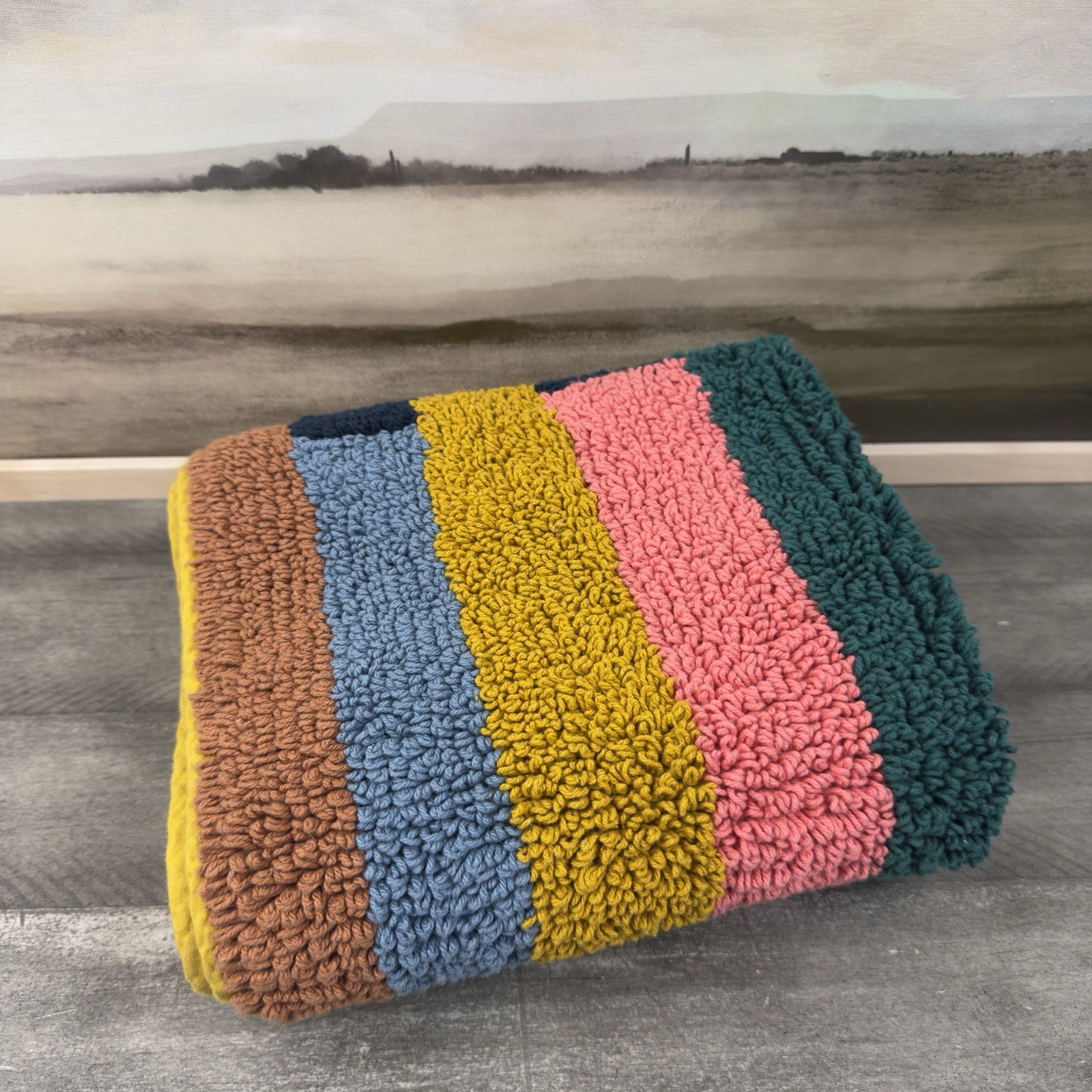 West Elm Landscape Stripes Bath Mat Rug 20”x34” Multicolor NWOT gallery