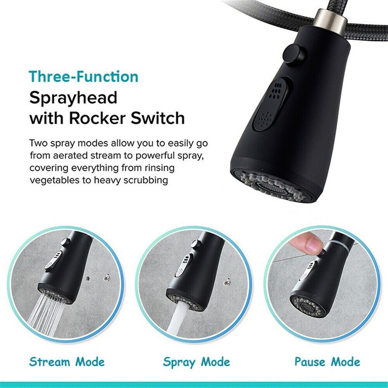 Kitchen Sink Faucet Black Pull Down/Out Sprayer Swivel Single Handle Mixer Taps gallery
