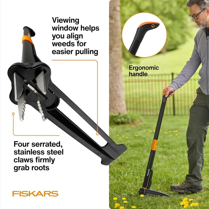 Fiskars Stand-Up Weed Puller Tool 4-Claw Serrated Stainless Steel Weeder 39" gallery