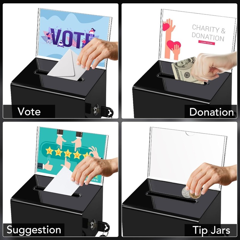 Acrylic Donation Box with Lock, 3 Pack - Black gallery