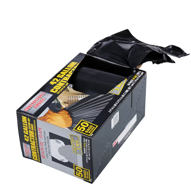 Contractor's Choice 42-Gal Black Construction Trash Bags, Scent-Free, 50 Ct gallery