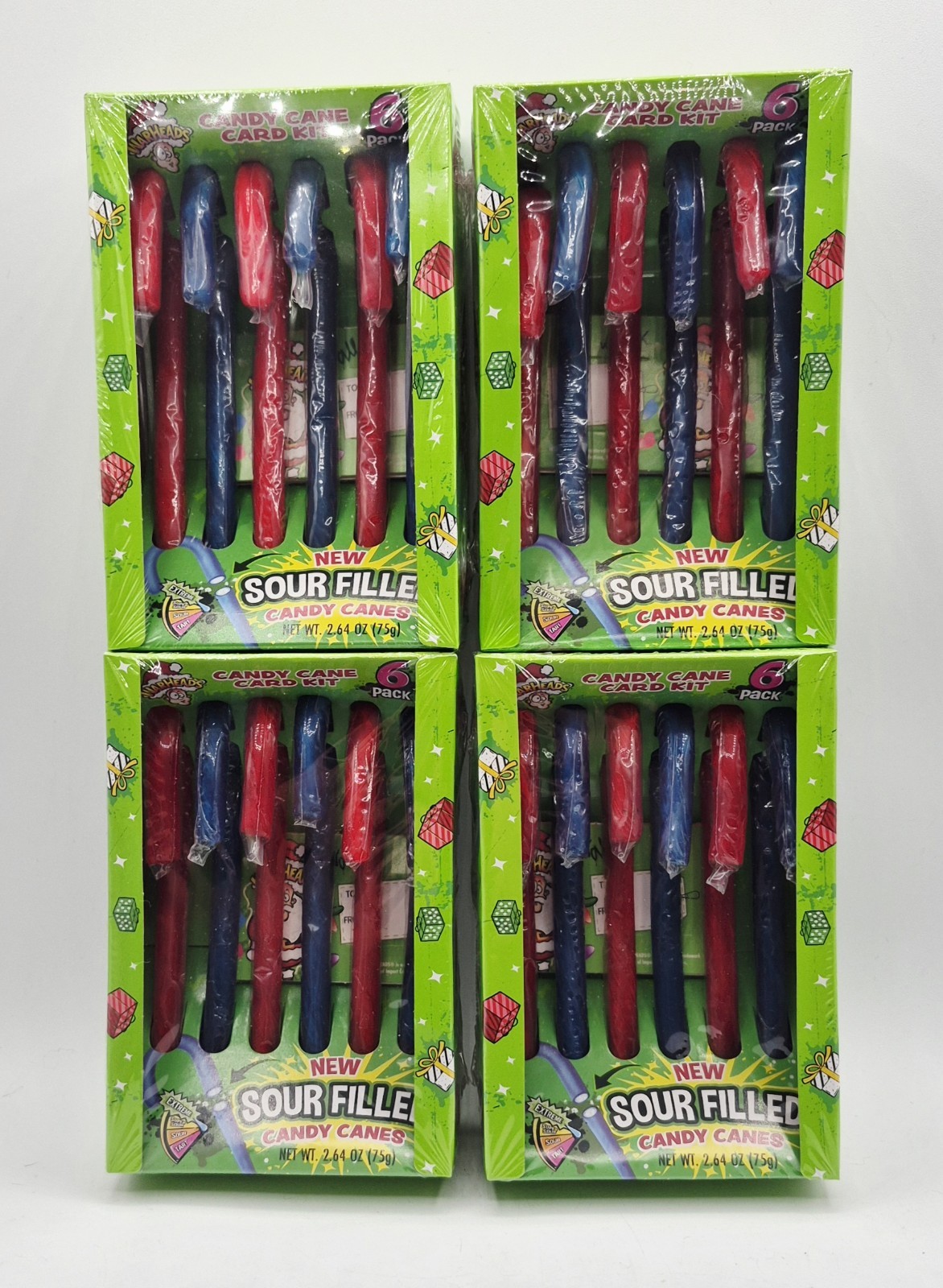 4× 2.64oz WARHEADS Candy Cane Card Kits Sour-Filled Blue Raspberry+Black Cherry gallery