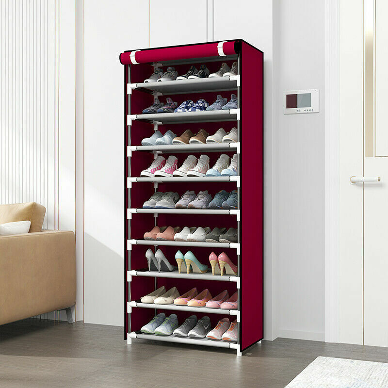 Shoe Rack 10 Layers 9 Shelf Shoes Standing Cabinet Storage Organizer Dustproof gallery