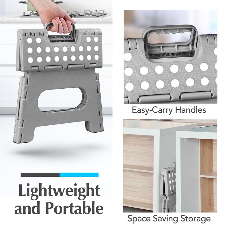 9" Folding Step Stool Lightweight Collapsible Stool One Flip Open Design Gray gallery