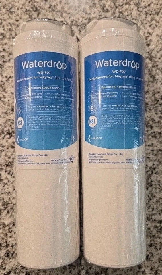 Waterdrop WD-F07 Replacement Filter for Maytag UKF8001 2 Pk New Sealed E50