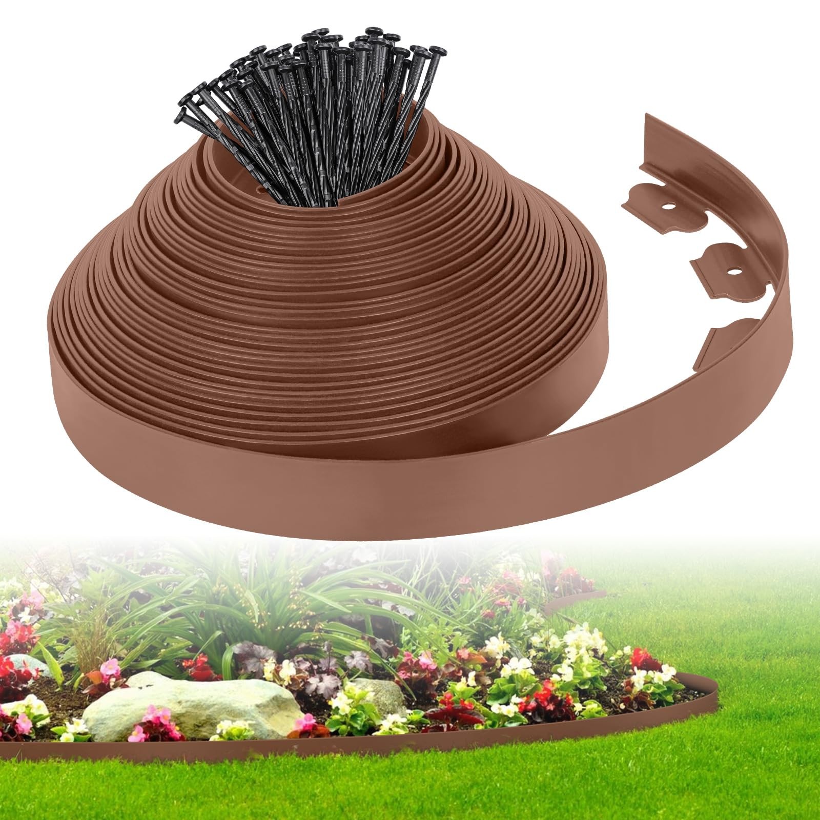 2-Inch x 50 FT Landscape Edging Border with 75 Spikes, Garden Edging Lawn Bor... gallery