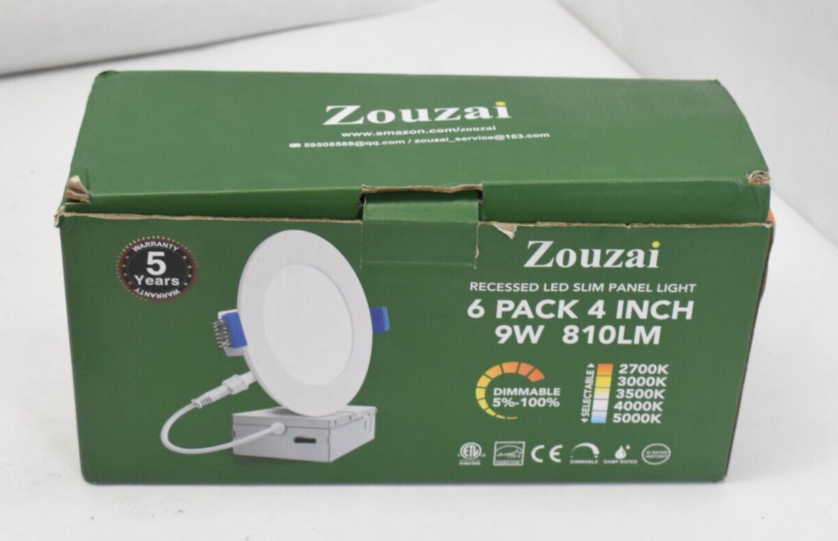 Zouzai 6 Pack Ultra Thin LED Recessed Ceiling Light w/ Junction Box 4" 9W 810LM gallery